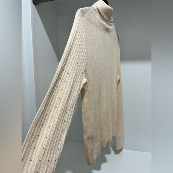 J crew Featherweight cashmere turtleneck sweater rhinestones buttercream XL - Picture 8 of 11